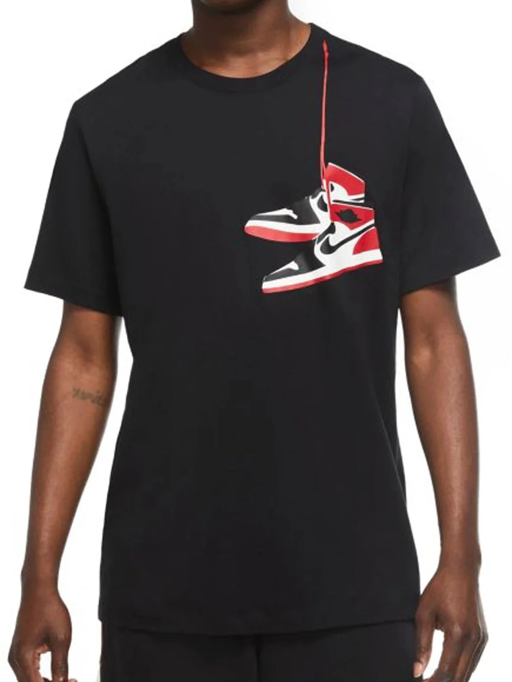 Jordan Men’s Black T‑Shirt with Red and White Sneaker Graphic